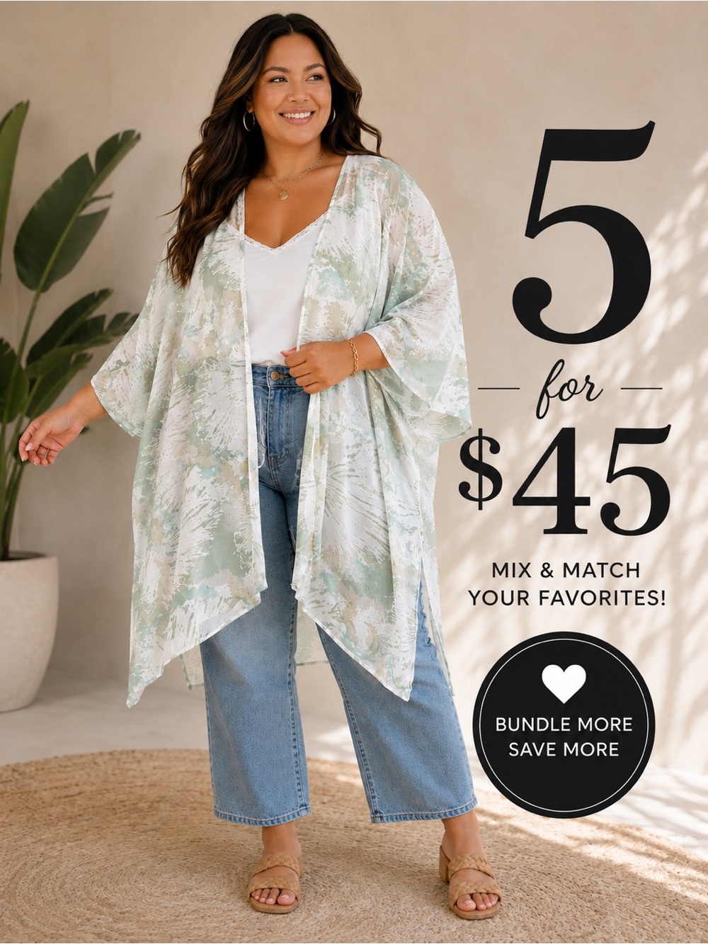 🎉5 for $45🎉 Life kimono open top size 2X